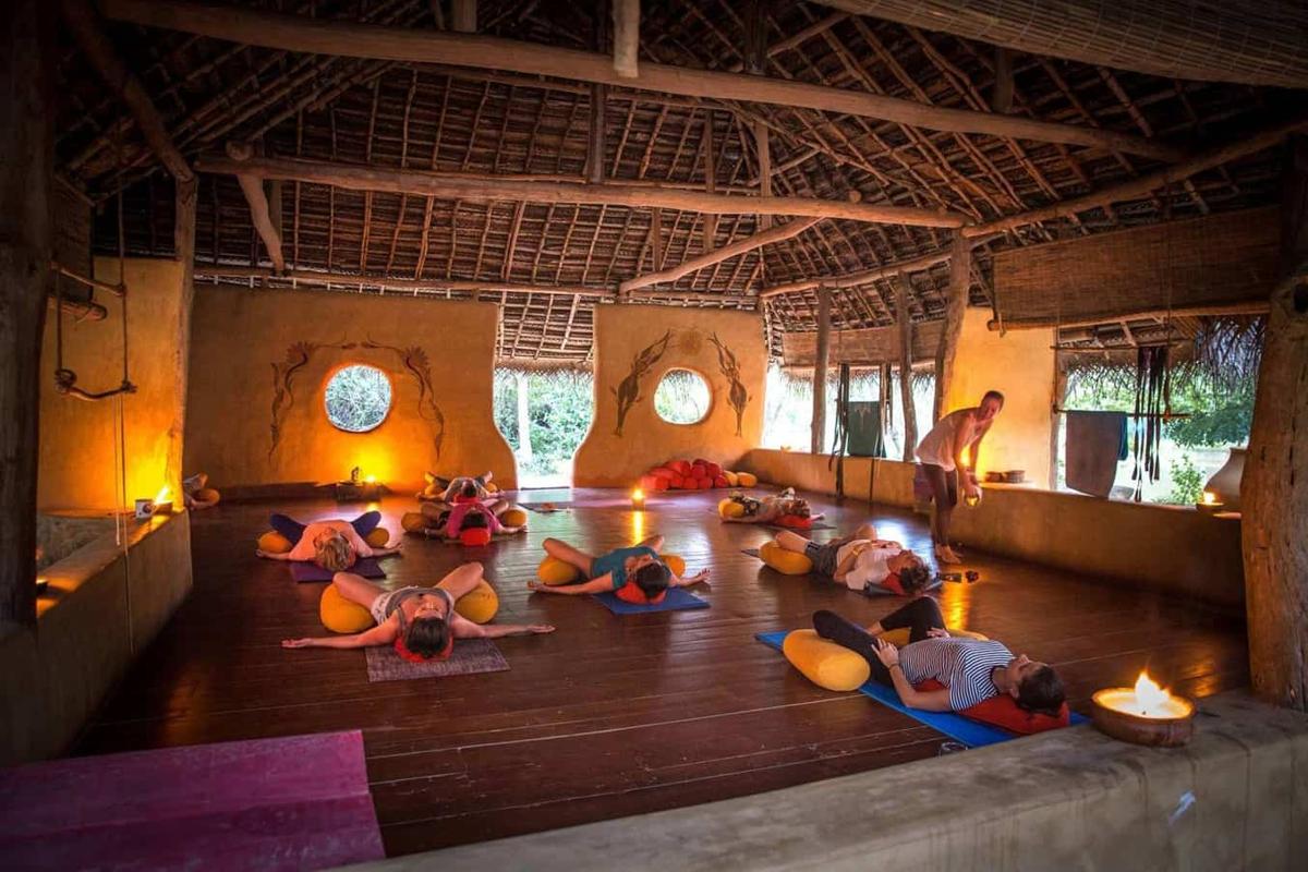 Evening yoga class in the yoga shala at Ulpotha